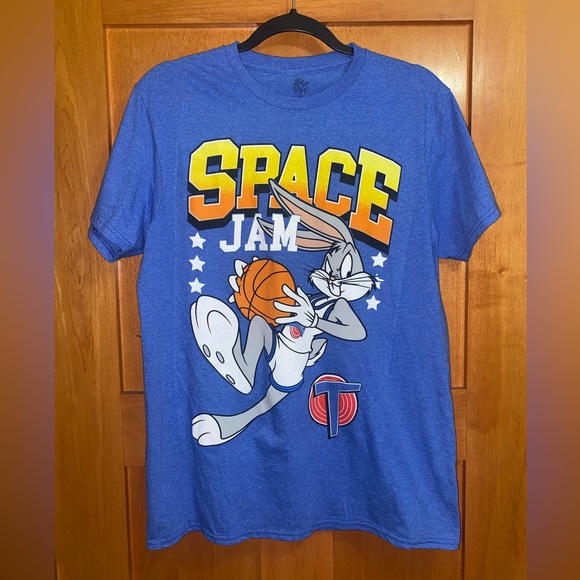 Space Jam Looney Toons Blue Graphic T-Shirt Bugs Bunny Medium NWT - Picture 1 of 5